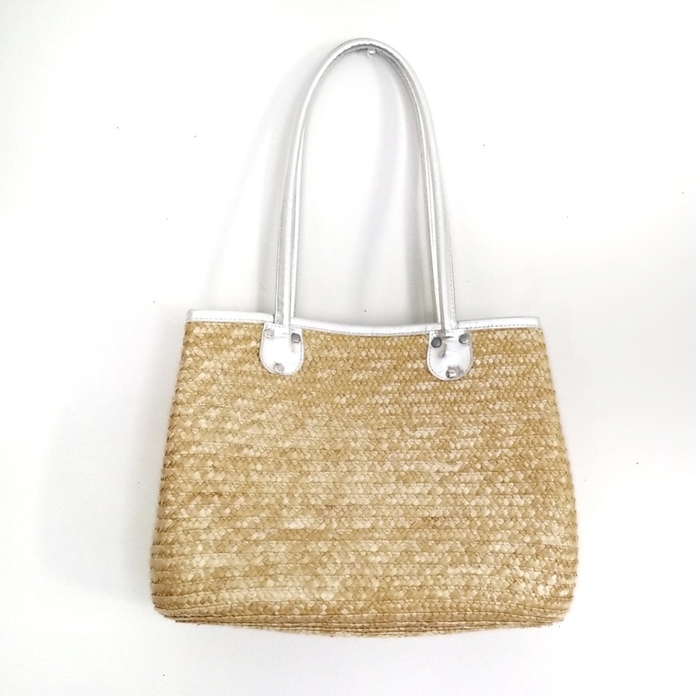 White stag women's straw tote bag with sil…